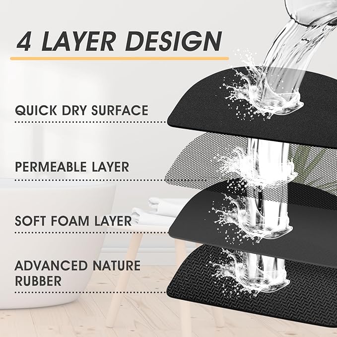 Ultra Thin Non-Slip Bath Mat Fit Under Door, Upgrade Backing Non Slip Bath Mat, Quick Dry Ultra Absorbent Bathroom Rugs, Machine Washable Bath Mats for Bathroom, Bathtub & Kitchen, Black, 32"x20"