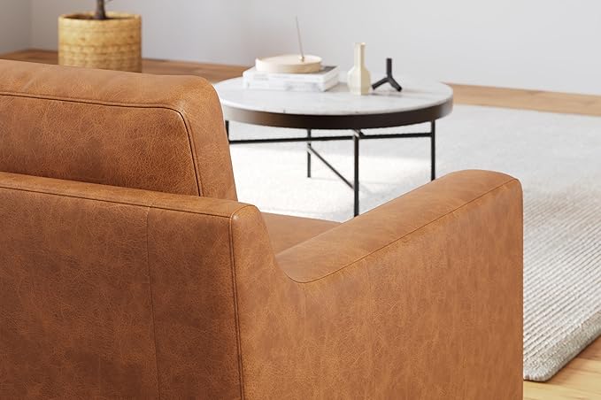 Valencia Hannah 86" Full Leather Sofa - Italian Nappa Premium Full-Aniline Leather Modern Cloud Couch for Living Room/Apartment Furniture, Saddle Tan