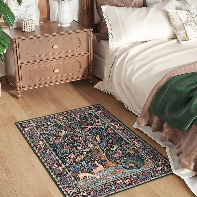 Indoor Door Mat 2x3 Rug Vibrant Tree of Life-Patterned Vintage Machine Washable Small Area Rug Non-Slip Low Pile Throw Rugs for Entryway Kitchen Front Door Entrance Entry Kids Room, Green