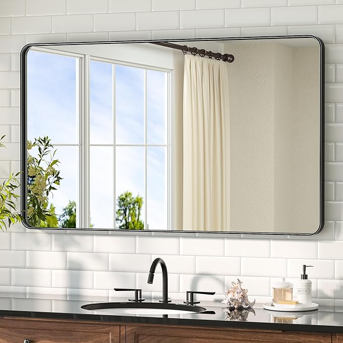 TETOTE Black Mirror 40 x 24 Inch Matte Black Bathroom Mirrors, Tempered Glass, Modern Farmhouse Wall Mounted Mirror for Decorative(Horizontal/Vertical)