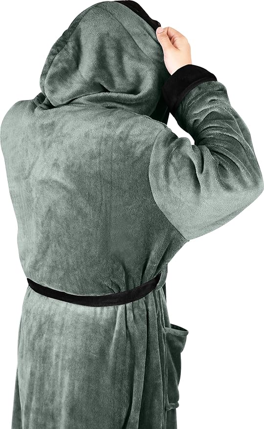 NY Threads Mens Robe with Hood, Luxury Plush Fleece Hooded Mens Bathrobe, Spa Bath Robe for Men