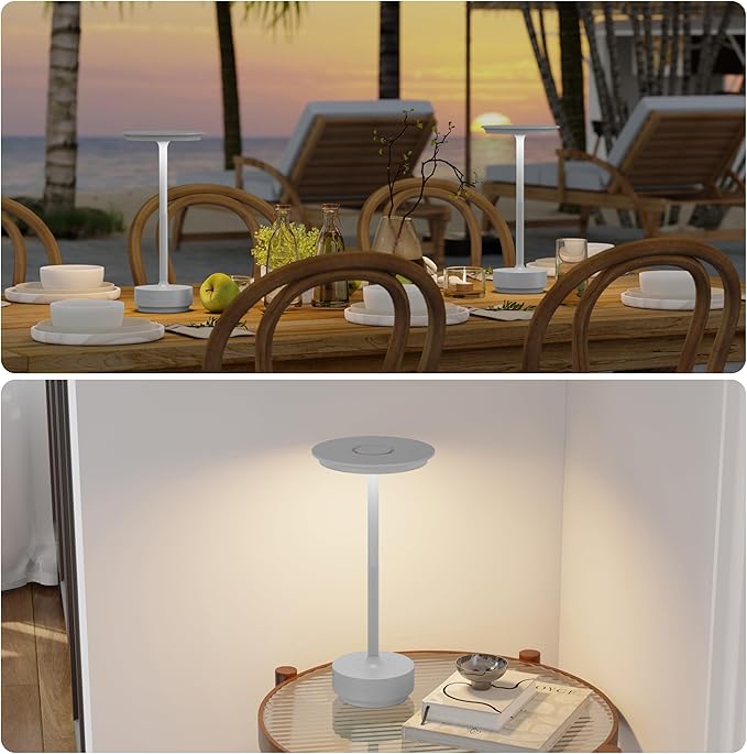 Rechargeable Table Lamps Cordless, Portable 5000mAh Outdoor Table Light, 3 Color Stepless Dimming LED Table Lamp with Memory Function, for Home/Dinner/Patio/Restaurant.(Light Gray)