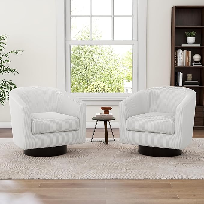 UIXE Swivel Accent Chair, Upholstered Corduroy Barrel Chair for Living Room, Small Single Sofa Bedroom Reading Seat, Set of 2, Beige