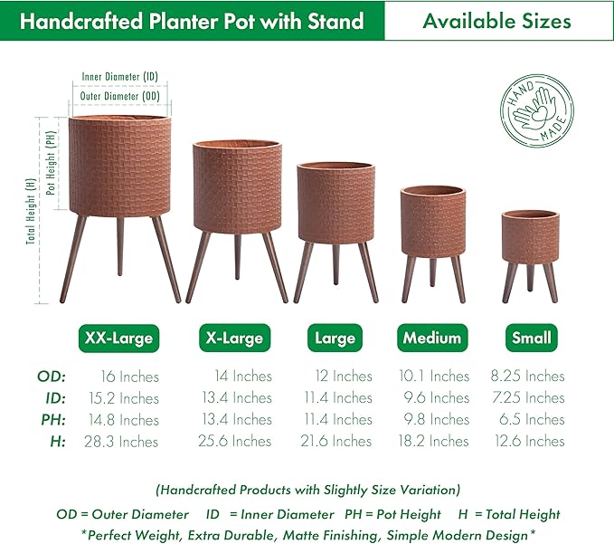 D'vine Dev 10 Inch Modern Geometric Tile Patterned Sleek Planter Pot with Stand, Indoor Outdoor Decorative Plant Holder, Terra Cotta, 88-Z-B-3