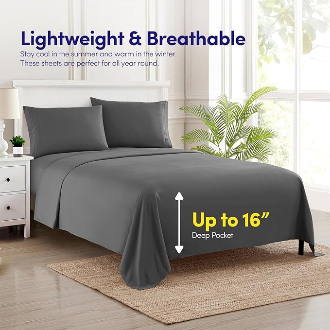 1500 Supreme Collection Extra Soft RV Short Queen Sheets Set, Gray - Luxury Bed Sheets Set with Deep Pocket Wrinkle Free Hypoallergenic Bedding, Over 40 Colors, RV Short Queen Size, Gray