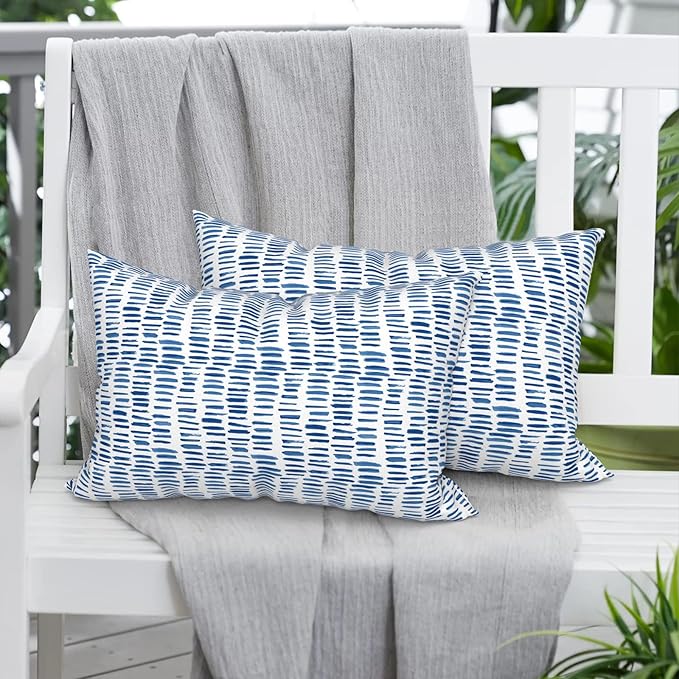 Pack of 2 Outdoor Lumbar Pillow Covers, All Weather Cushion Pillow Cases 12x20 Inch, Pillowcase for Patio Couch Decoration, Pebble Blue