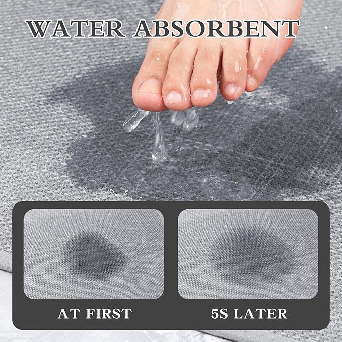 chakme Bathroom Rugs Mat U-Shaped 24x17, Ultra ThinNon Slip Bath Mat Small Quick Dry Absorbent Bath Matfor Bathroom Floor, (Light Grey, U-24"x17")