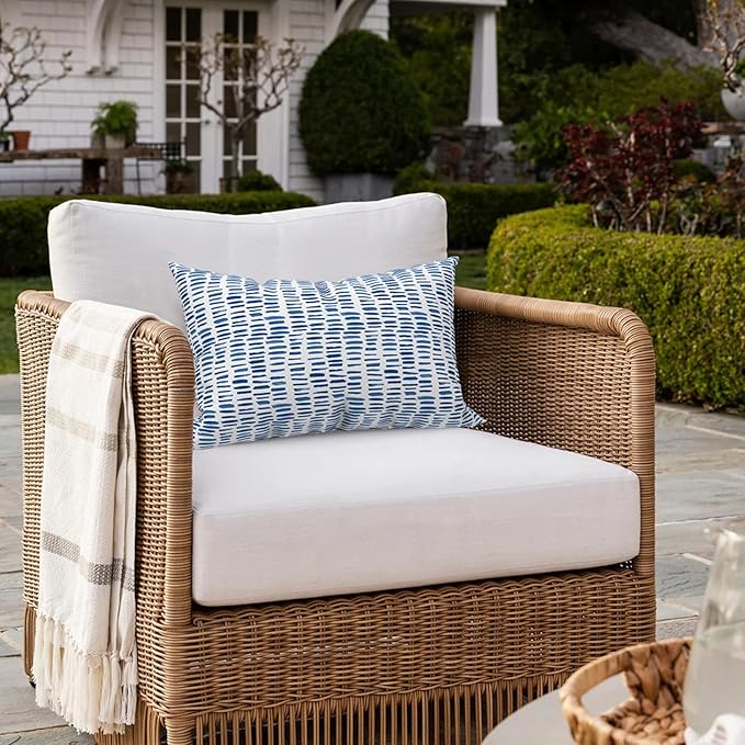 Pack of 2 Outdoor Lumbar Pillow Covers, All Weather Cushion Pillow Cases 12x20 Inch, Pillowcase for Patio Couch Decoration, Pebble Blue