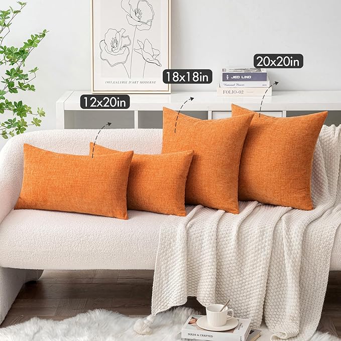 MIULEE Fall Pack of 2 Orange Throw Pillow Covers 16x16 Inch Soft Chenille Pillow Covers for Sofa Living Room Couch Solid Dyed Cases