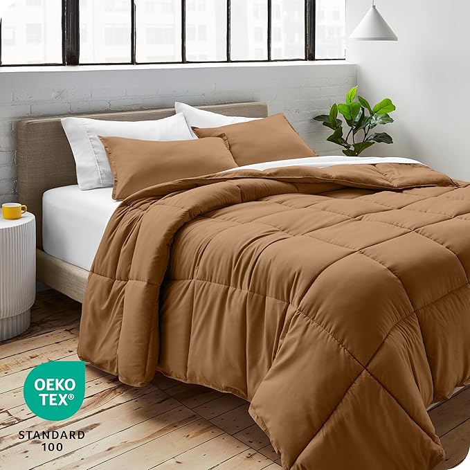 Bare Home Comforter Set - Twin/Twin Extra Long Size - Ultra-Soft - Goose Down Alternative - Premium 1800 Series - All Season Warmth (Twin/Twin XL, Caramel)