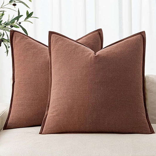 MIULEE Fall Decorative Linen Pillow Covers 20x20 Inch Rust Red Boho Farmhouse Neutral Couch Throw Pillows for Bed Pack of 2 Accent Modern Pillowcase Sofa Livingroom Home Decor