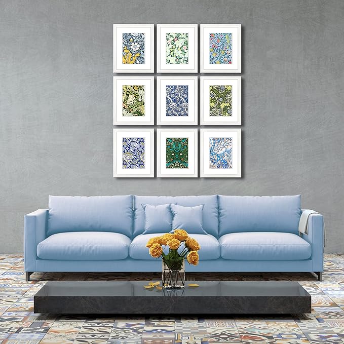 8x10 Picture Frame Set of 9 for Pictures 5x7 with Mat or 8x10 Without Mat, Wall Gallery or Tabletop display Photo Frames in White