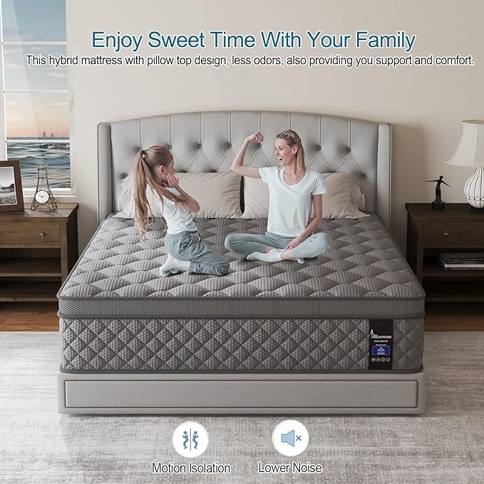 King Mattress, 10 Inch Hybrid Mattresses Grey Medium Firm for Back & Lumbar Support, 100 Night Trial, Individual Pocket Spring Mattresses for Motion Isolation & Pressure Relief