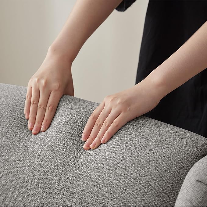 High Back Living Room Chairs, Fabric Accent Chair, Comfy Upholstered Armchair with Wooden Legs for Living Room, Bedroom, Apartment (2, Grey)