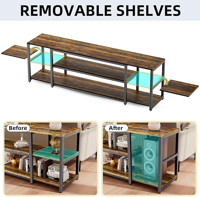 Aquzee 85 inch TV Stand, Entertainment Center for 70 75 80 85" TV, 75.2" Wide Wood Television Console Table for Living Room Bedroom Gaming Room, Rustic Brown