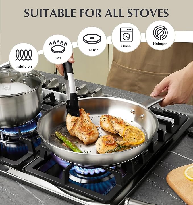 KOCH SYSTEME CS Stainless Steel Cookware Set 10 Piece, 18/10 Stainless Steel Pots and Pans Set for Professional Cooking, Kitchen Cookware Sets, Induction Compatible, Pots and Pans Set, Cooking Set