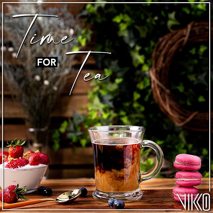 Vikko Glass Coffee Mugs Aroma Collection 13 Ounce Thick and Durable Wide, Set of 6 Heavy Base Dishwasher Safe Large Glass Coffee Cups