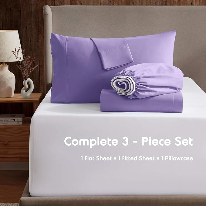 Nestl Twin Sheet Set - 1800 Ultra-Soft Microfiber Twin Bed Sheets - Double Brushed - Deep Pockets - Easy Fit - Extra Soft - 3 Piece Set - Bedding Sheets & Pillowcases (Twin, Lavender)