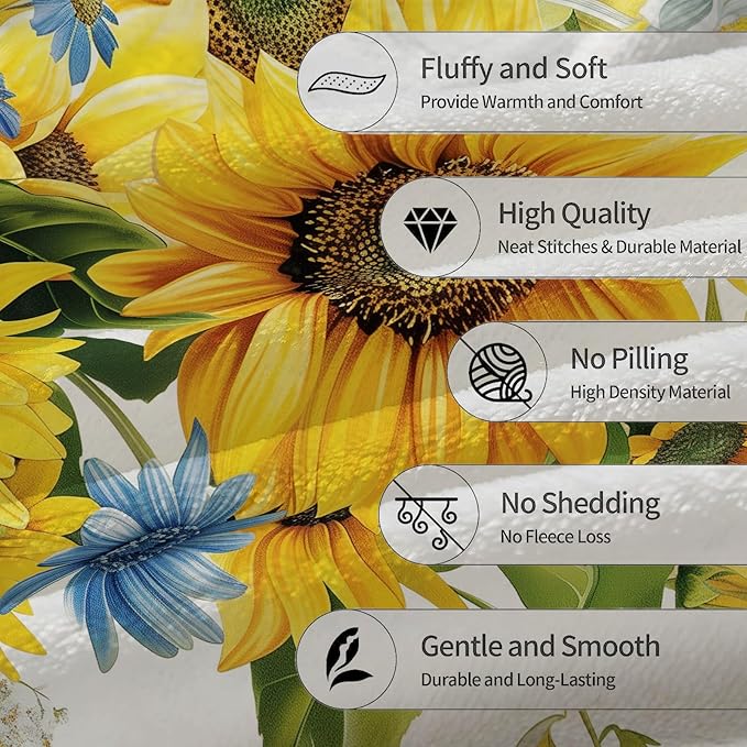 Sunflower Blanket - Ultra Soft, Fluffy, Lightweight Flannel Throw Blankets for Couch, Bed, Travel, Outdoor - Cozy, Fuzzy Home Decor, for Adults Kids Women Girls, All Season 50×40 in