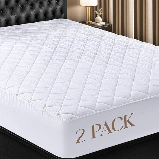 Utopia Bedding 2 Pack Quilted Fitted Mattress Pad, Full Size, Elastic Fitted Mattress Topper Protector and Cover Stretches up to 16 Inches Deep, Machine Washable (White)
