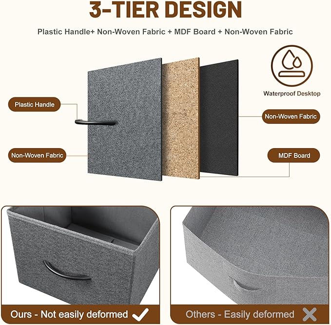 Dresser for Bedroom with 5 Drawers, Chest of Drawers, Storage Drawers Organizer Unit, Grey Wide Fabric Dresser with Fabric Bins for Closet, Living Room, Bedroom (Grey and Rustic Brown)