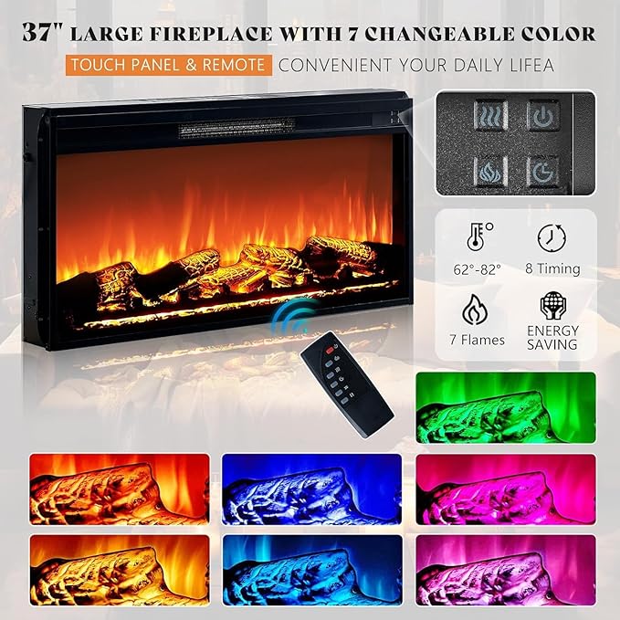 AMERLIFE 70" Farmhouse TV Stand with 37" Fireplace for 80" TVs - Dresser TV Stand w/Heater, 4 Storage Drawers, Rustic Media Entertainment Center for Living Room, Bedroom, White