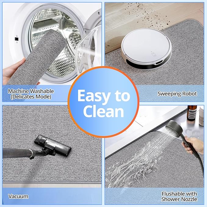 2 Pack Thin Bathroom Rugs, Bath Mat Super Absorbent, Bath Rugs Rubber Backing Non-Slip, Quick Dry Machine Washable, Cozy Cloth Bathroom Mat fit Under Door/ Sink/Bathtub/Shower/Kids 17''x27''-Gray