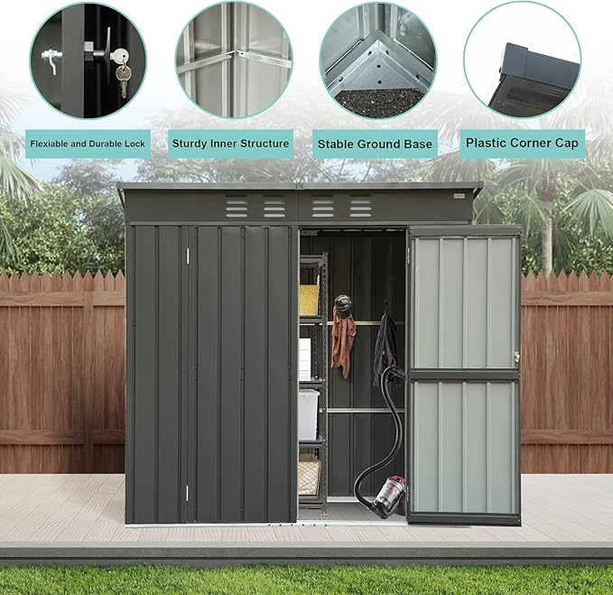 Domi Outdoor Storage Shed 6' x 4', Metal Waterproof Tool Shed Utility Storage House with Double Lockable Doors & Air Vent for Backyard Garden Lawn Patio