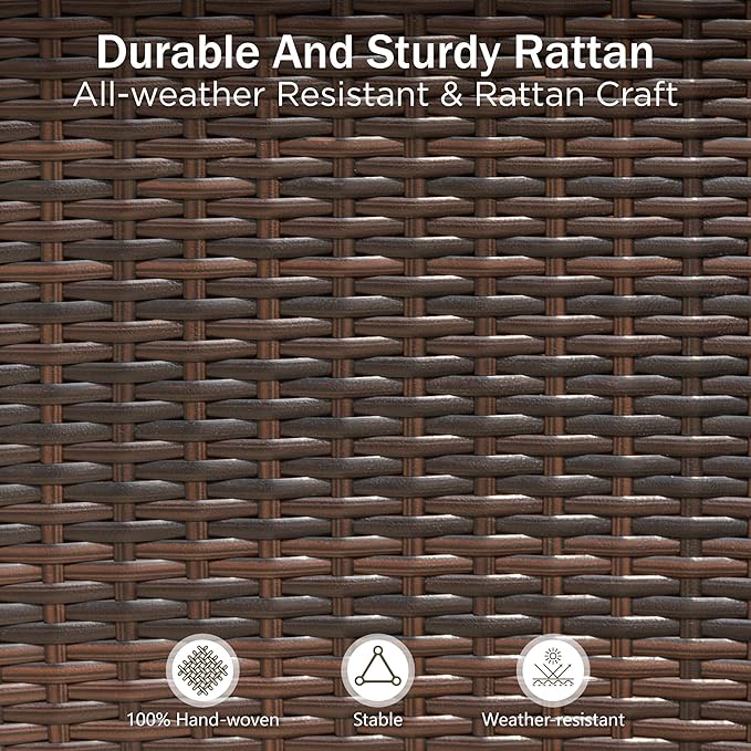 PHI VILLA 7 Pieces Outdoor Round Dining Set for 6, Large Wrought Iron Dining Table with Umbrella Hole & Cushioned Wicker Rattan Chairs, Dining Furniture Set for Patio, Deck, Yard, Porch