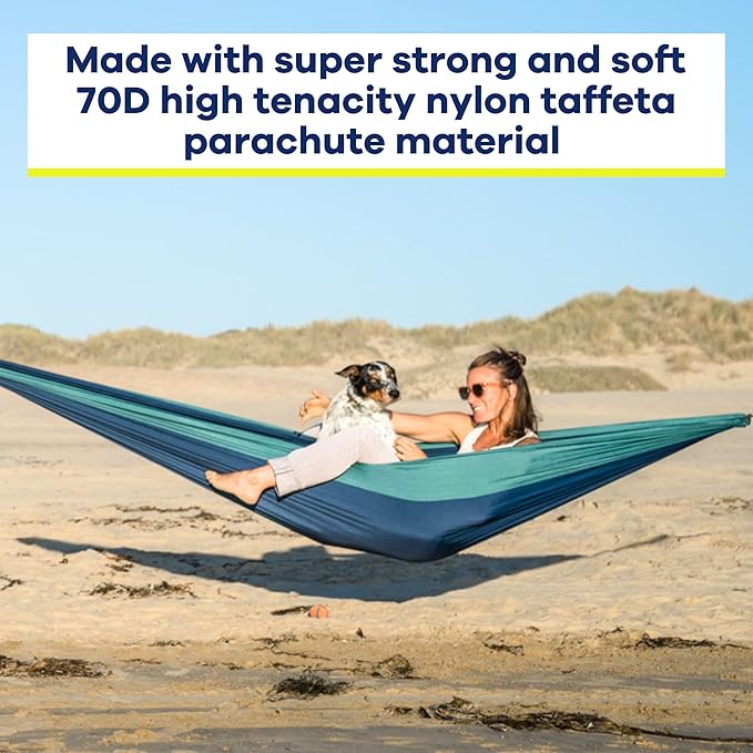 Handcrafted Adventure Parachute Hammock by Yellow Leaf Hammocks - Fits 1-2 PPL, 400lb max - Weathersafe, Super Strong, Easy to Hang, Ultrasoft, Easy to Pack - Color: Blue and Green