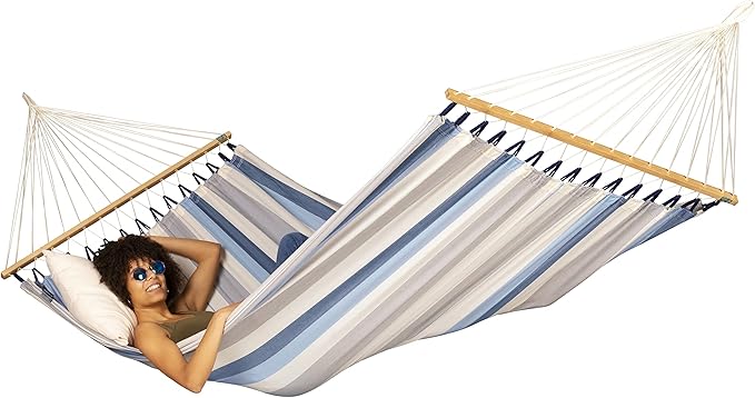 La Siesta® Alisio Hammock with Spreader Bar - Weatherproof Outdoor Hammock, Outside Fabric Tree Hammock 2 Person Hammock -Max 355lbs, Double, Sea Salt