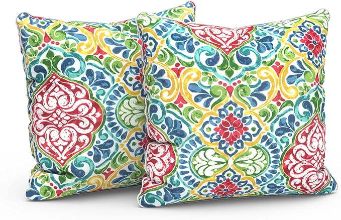 LVTXIII Outdoor/Indoor Throw Pillows, Decorative Patio Accent Pillows, Fluffy Water Repellent Garden Cushions for Home Patio Coach Sofa Use, 16×16 Inch, Pack of 2, Damask Red