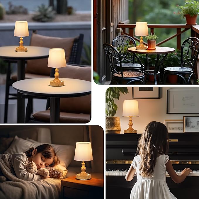 PARTPHONER Mini Cordless LED Table Lamp, 5200mAh Rechargeable Battery Operated Lamp, 3-Level Brightness, Touch Dimmable Desk Lamp, Bedside Night Light for Patio Camping Restaurant Home, Wood Grain