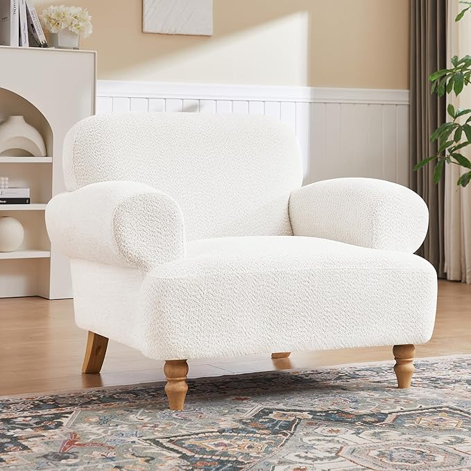 41.75" Oversized Modern Accent Chair w/Chenille Fabric,Wide& Round Arm, Single Sofa Chair for Bedroom,Living Room,Apartment,Study Room (1, Cream)