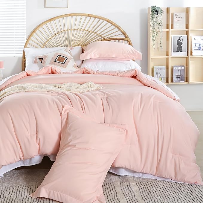 weigelia Twin Comforter Set 5 Pieces Pink Comforter Set Soft Blush Pink Bed Set Twin Bedding Set for Girls with Comforters, Flat & Fitted Sheets, Pillowcases & Shams