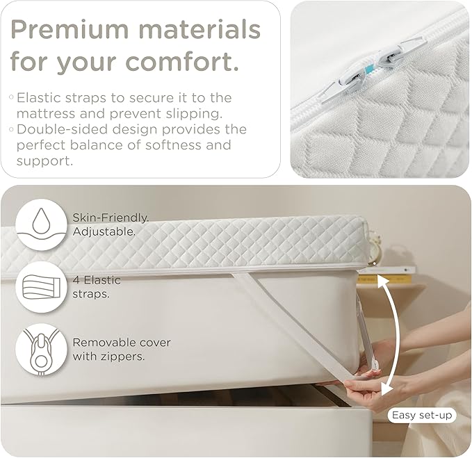 KUB 3 Inch Gel Memory Foam Mattress Topper Full Size 54x75 Inch 3 Inch-Cooling Foam Mattress Pad White