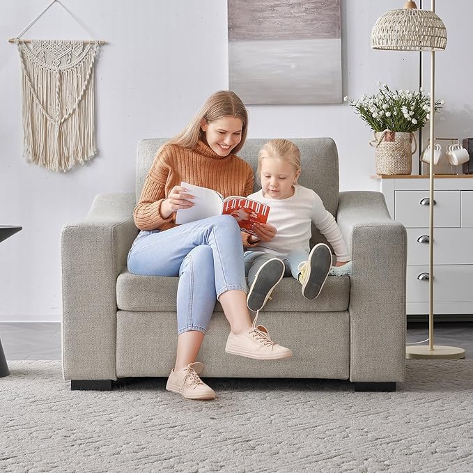 ELUCHANG 47" W Oversized Accent Chair, Linen Fabric Modern Chair with Deep Seat, Washable Covers, Comfy Upholstered Large Chair Armchair Sofa Chair Reading Chair for Living Room Bedroom Office,Oatmeal