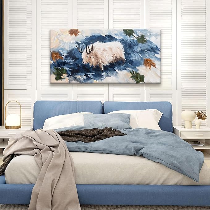 Tsomzxng Canvas Wall Art Decor White Cow Dark Blue Poster Gothic Animal Abstract Wall Decor Prints Wildlife Animal Abstract Artwork Pictures Painting Picture For Bedroom Living Room Office 24x48 Inch