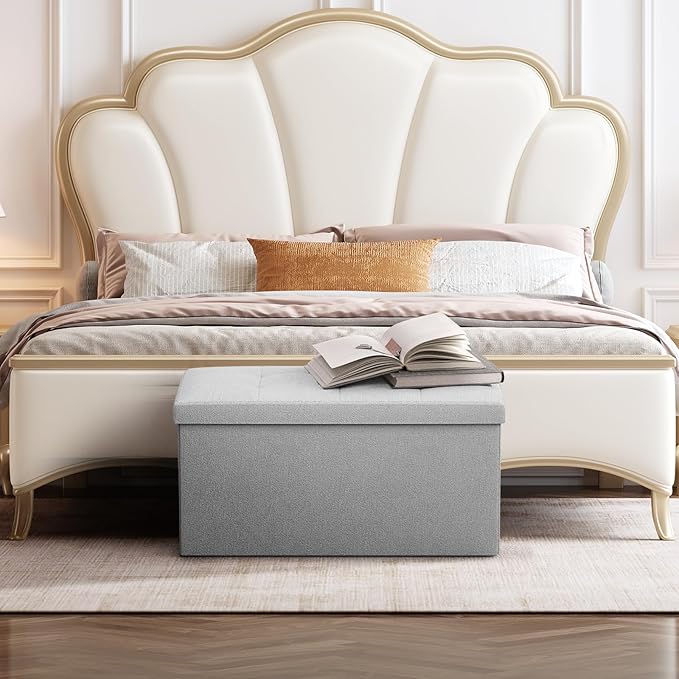 Storage Ottoman Bench, 30 Inch Ottoman Foot Rest, End of Bed Bench, Storage Chest, Load 700 lb, for Living Room, Bedroom, Entryway, Light Gray