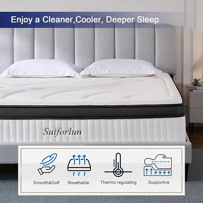 Suiforlun Full Mattress, 14 Inch Hybrid Mattress Full, Gel Memory Foam and Heavier Coil Pocket Spring for Lumbar Support & Back Pain Relief, Medium-Firm, 120 Nights Trial
