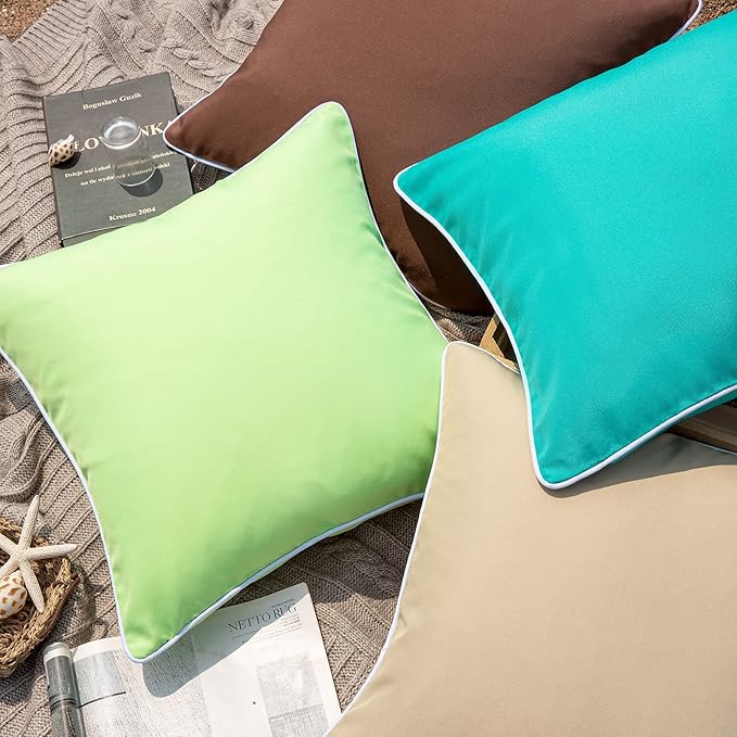 Phantoscope Pack of 2 Outdoor Waterproof Solid Throw Decorative Pillow Cover Decorative Square Outdoor Pillows Cushion Case Patio Pillows for Couch Tent Sunbrella (20''x20'', Beige)