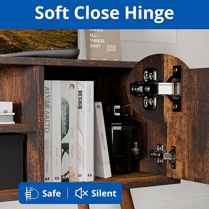 Cozy Castle TV Stand for 48 Inch TV, Mid Century Modern Entertainment Center with Storage Cabinet, TV Media Console for Living Room, Bedroom, Rustic Brown