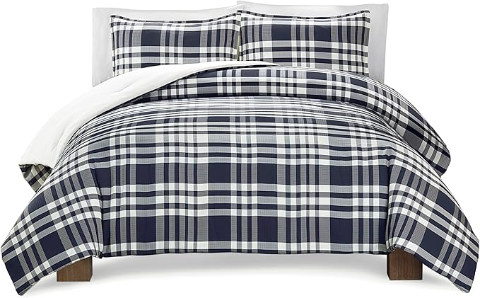 UGG 32545 Leonora Twin XL 2-Piece Comforter Set Prewashed for Extra Comfort Soft Box Stitch Design for Even Fill Distribution Easy Care Comforter and 1 Pillow Sham Bedding Set, Twin, Ocean Plaid