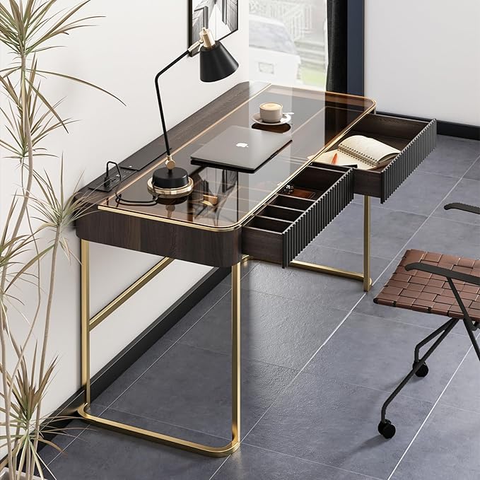 Lartis Makeup Vanity no Mirror with Built-in Outlet Home Office Desk Computer Desk for Makeup Working Studying Intelligent Socket with USB Port