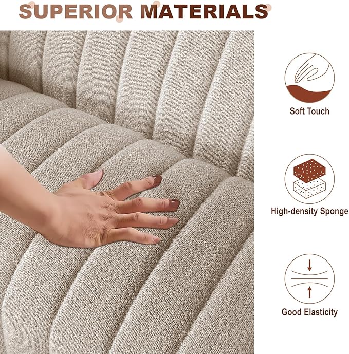 Get Set Style Modern Accent Single Sofa Chair with Arms,Tufted Bouclé Upholstered Comfy Reading Sofa with Arm,Thick Seat Cushion Chair for Living Room Bedroom Study Studio Lounge, Taupe