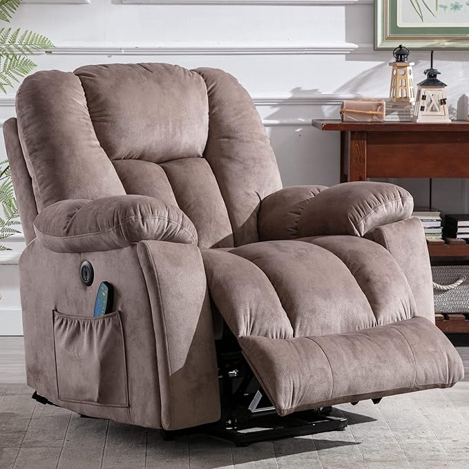 CANMOV Power Lift Recliner Chair with Massage and Heat for Elderly, Overstuffed Wide Recliners, Heavy Duty and Safety Motion Reclining Mechanism with USB Ports, 2 Concealed Cup Holders, Apricot