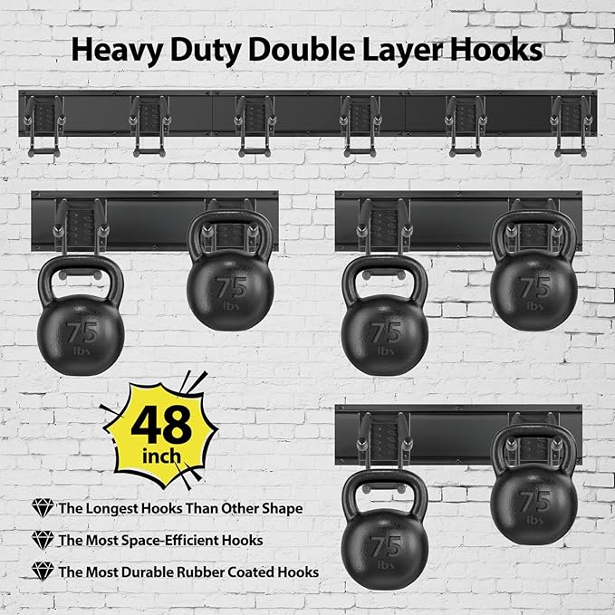 Garage Tool Organizer Wall Mount, 48 Inch Adjustable Garage Tool Storage Rack, Heavy Duty Garden Tool Organizer Rack, Yard Tool Organizer System for Rake Shovel Broom Mop Wall Holder