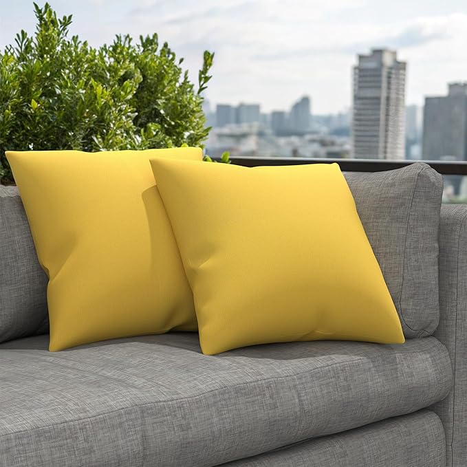 Covers & All Sunbrella Outdoor Throw Pillows, Pack of 2 Water Resistant & UV Fade Resistant Premium Square Throw Pillows (Inserts with Covers) for Indoor & Outdoor Use,20" x 20" Canvas Sunflower