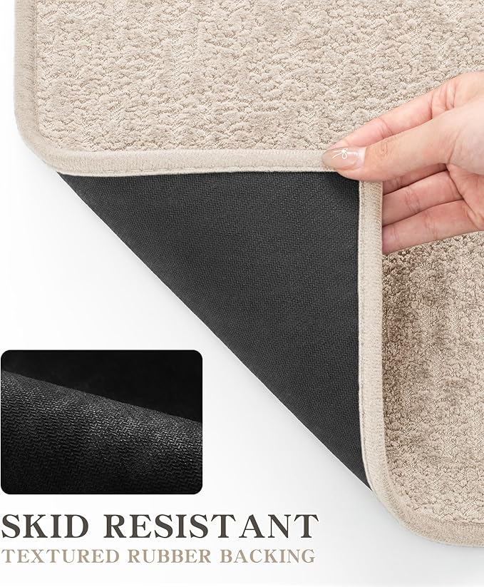 chakme Bathroom Rug Sets 5 Piece, Ultra Thin Bath Mat Quick Dry Bath Mat, Absorbent Bath Mat for Bathroom Non Slip Machine Washable, (Light Beige)