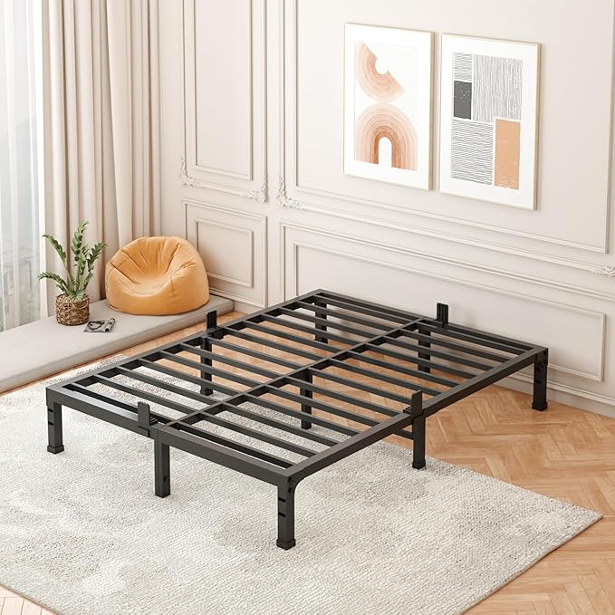 FUIOBYVV California King Bed Frame,10 Inch Low-Profile Heavy Duty Metal Platform with Steel Slats Support,No Box Spring Needed,Non-Slip Mattress Stopper,Underbed Space,Quiet and Sturdy,Easy Assembly